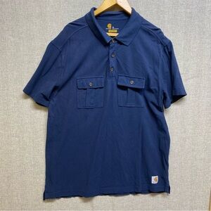 Carhartt Polo‎ Shirt Men X-Large Blue Pullover Slim Fit Flap Pockets Golf Rugby